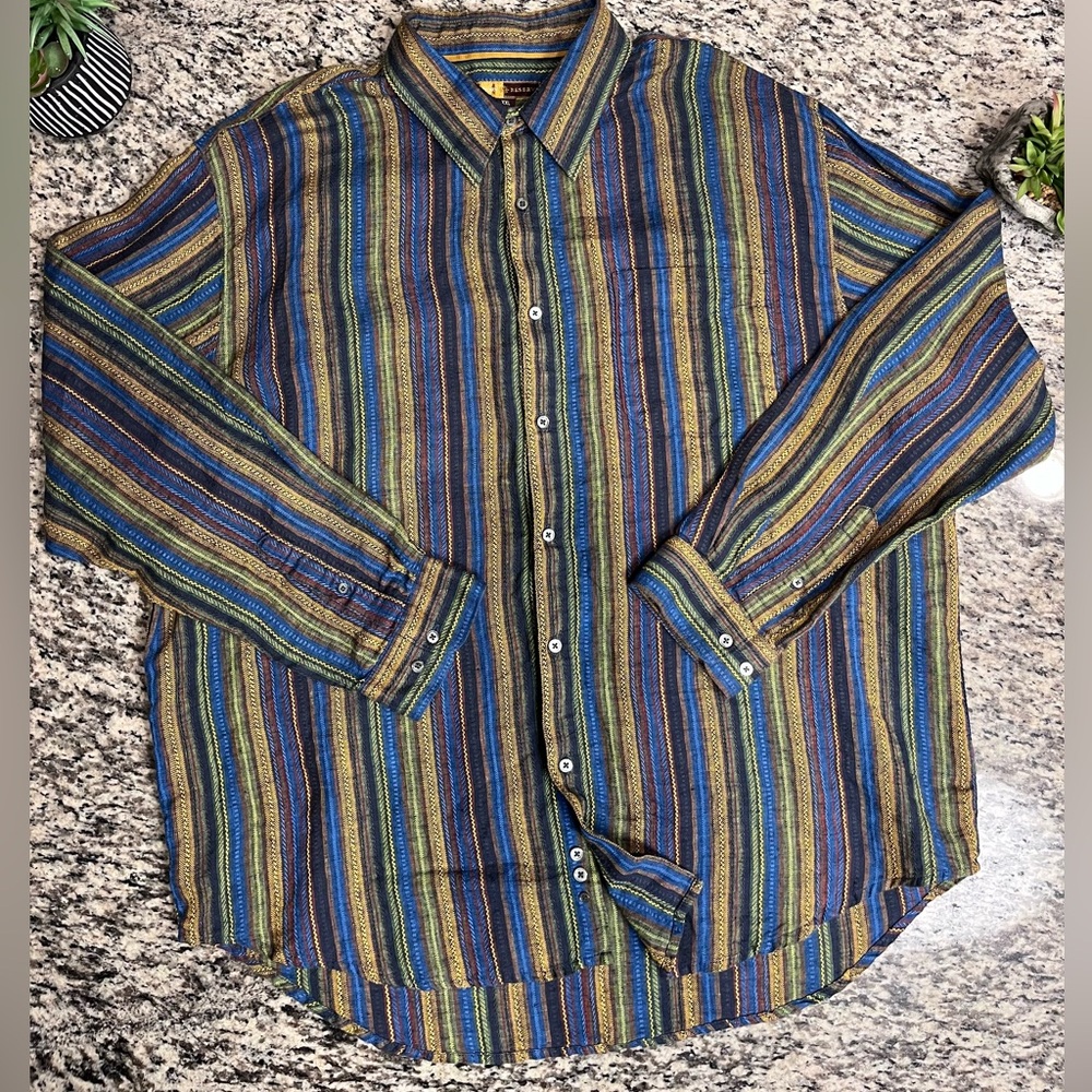 Territory Reserve Linen Multi Color Knitted Embroidered Button Down